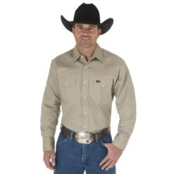 Wrangler Shirts: Men's MS70319 Khaki Authentic Cowboy Cut Work Shirt