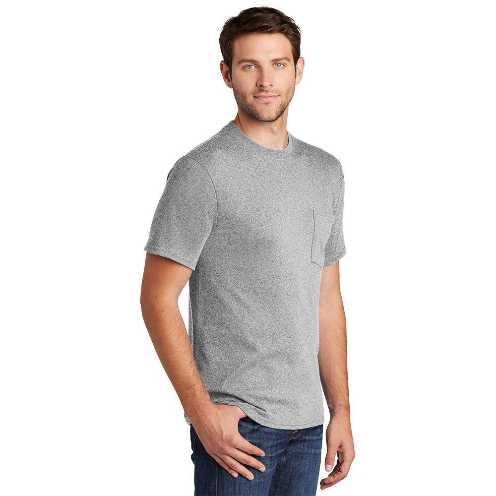 Port & Company Shirt: Men's PC54P Ash Core Cotton Pocket Tee