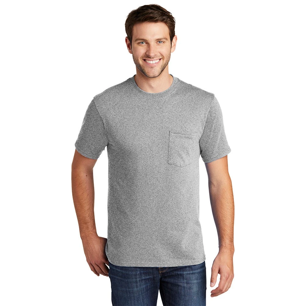 Port & Company Shirt: Men's PC54P Ash Core Cotton Pocket Tee - Image 3