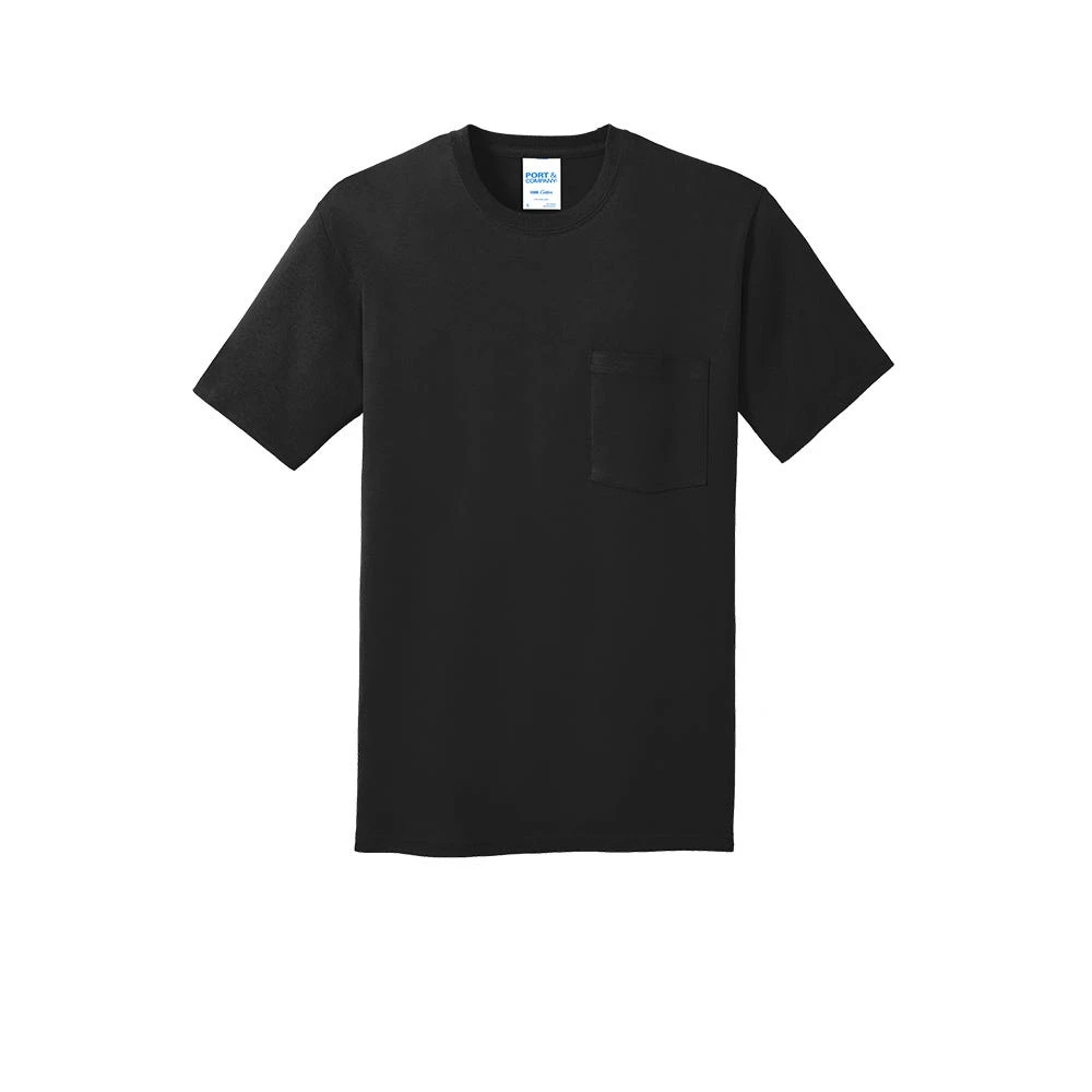 Port & Company Shirt: Men's PC54P JB Jet Black Core Cotton Pocket Tee - Image 5