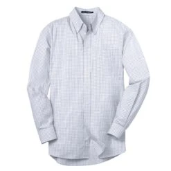 Port Authority Shirt: Men's S639 WHT White Plaid Pattern Easy Care Shirt