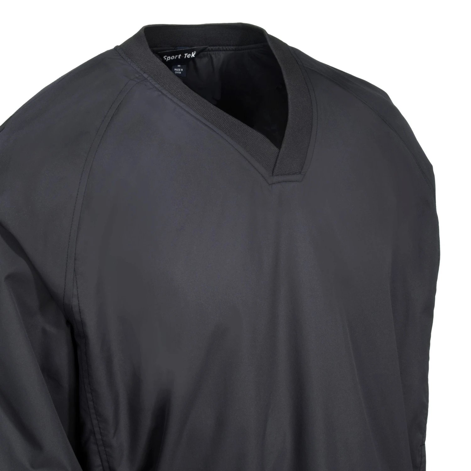 Sport-Tek Shirts: Men's JST72 BLK Raglan Black V Neck Polyester Wind Shirt - Image 2