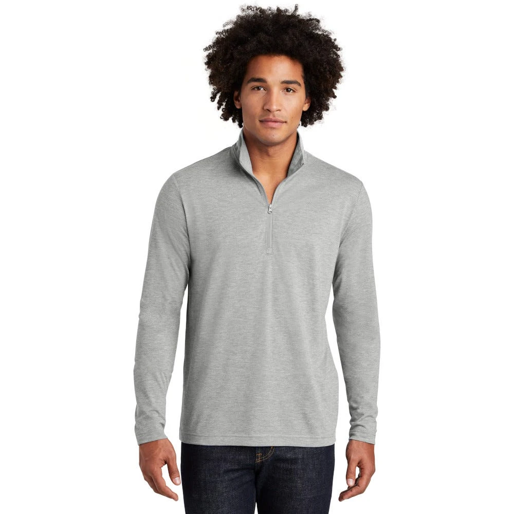 Sport-Tek Pullover: Men's ST407LGH Light Grey Heather Solid PosiCharge Tri-Blend Wicking 1/4-Zip Pullover - Image 3