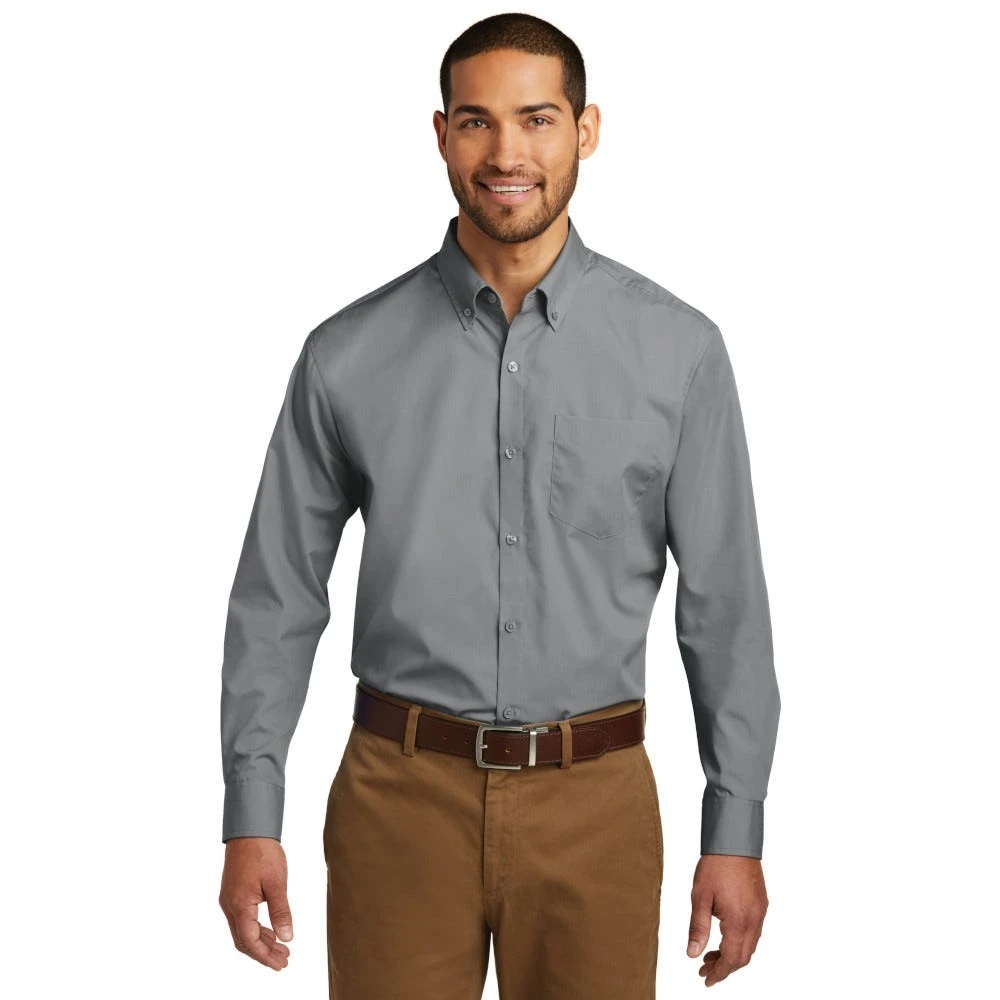 Port Authority Shirts: Men's Gusty Grey W100 GGY Carefree Poplin Shirt - Image 3