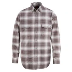 Wolverine Apparel: Men's W1203980 010 FR FireZer0 Charcoal Plaid Long Sleeve Twill Shirt