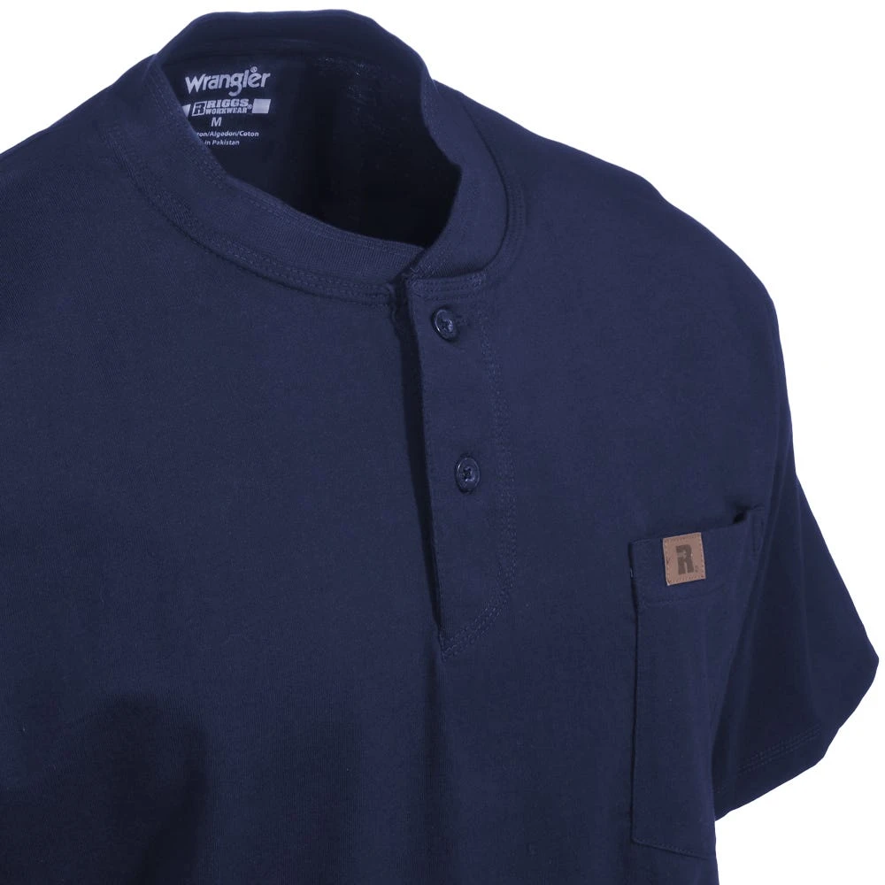 Wrangler Riggs Shirts: Men's Navy 3W760 NV Short Sleeve Henley Shirt - Image 2