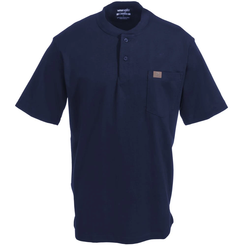 Wrangler Riggs Shirts: Men's Navy 3W760 NV Short Sleeve Henley Shirt - Image 3
