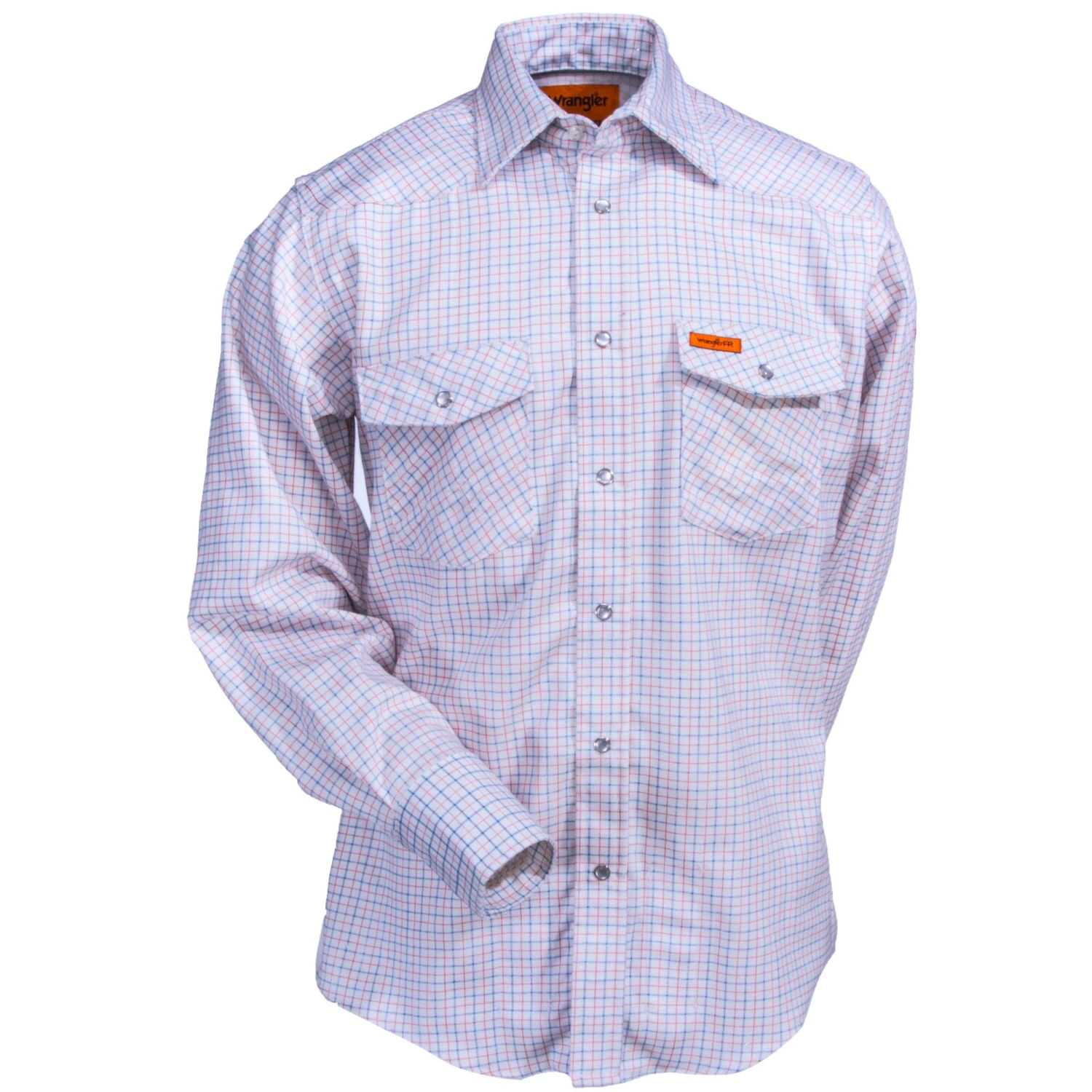Wrangler Shirts: Men's White Plaid FR130WH Flame-Resistant Western Work Shirt
