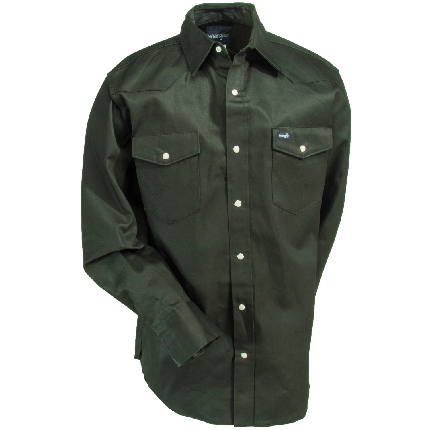 Wrangler Shirts: Men's Dark Green MS70519 Cowboy Cut Long Sleeve Twill Shirt - Image 5